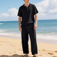 📢📢40% OFF !! ⏰Men's Casual Linen Blend Shirt and Pants Set Loose Fit Beach Wear