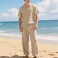 📢📢40% OFF !! ⏰Men's Casual Linen Blend Shirt and Pants Set Loose Fit Beach Wear
