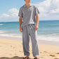 📢📢40% OFF !! ⏰Men's Casual Linen Blend Shirt and Pants Set Loose Fit Beach Wear