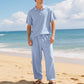📢📢40% OFF !! ⏰Men's Casual Linen Blend Shirt and Pants Set Loose Fit Beach Wear