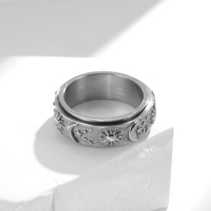 📢📢50% OFF !! ⏰Sun, Moon, and Stars Anxiety Relief Spinner Ring for Couples