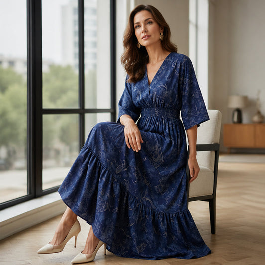 📢📢40% OFF !! ⏰Women's Elegant V-Neck Printed Dress