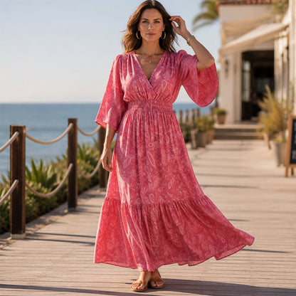 📢📢40% OFF !! ⏰Women's Elegant V-Neck Printed Dress