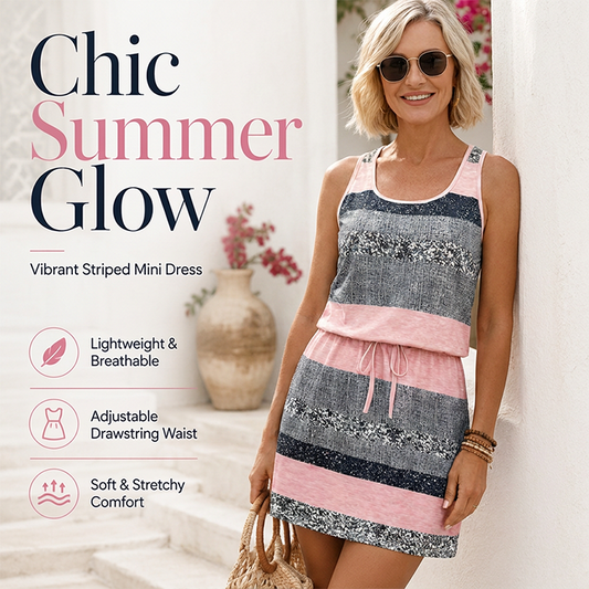 📢📢50% OFF !! ⏰Women's Striped Sleeveless Dress with Drawstring Waist