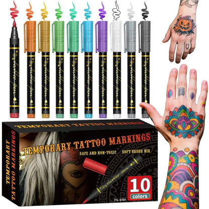 📢📢50% OFF !! ⏰10-Color Temporary Tattoo Markers Set