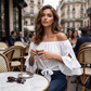 📢📢40% OFF !! ⏰Women Casual Off Shoulder Sweet Bow Tie Front Summer Blouse