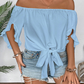 📢📢40% OFF !! ⏰Women Casual Off Shoulder Sweet Bow Tie Front Summer Blouse