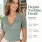 Women's Slim-Fit V-Neck Lace Short-Sleeve Top