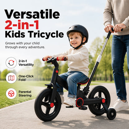 📢📢50% OFF !! ⏰4-in-1 Convertible Kids Tricycle Balance Bike Stroller