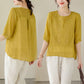 📢📢50% OFF !! ⏰Women's Thin Embroidery Breathable Cotton Linen Short Sleeve Crew Neck Shirt