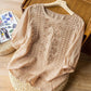 📢📢50% OFF !! ⏰Women's Thin Embroidery Breathable Cotton Linen Short Sleeve Crew Neck Shirt