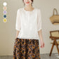 📢📢50% OFF !! ⏰Women's Thin Embroidery Breathable Cotton Linen Short Sleeve Crew Neck Shirt