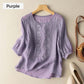 📢📢50% OFF !! ⏰Women's Thin Embroidery Breathable Cotton Linen Short Sleeve Crew Neck Shirt