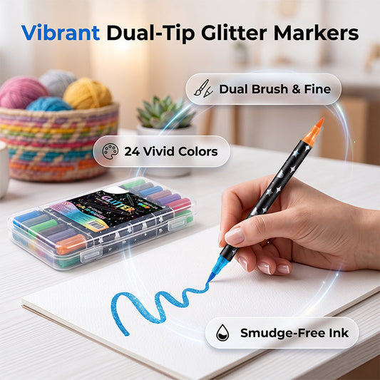 📢📢50% OFF !! ⏰Dual-Tip Glitter Markers Set with Soft Brush