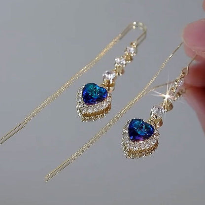 📢📢50% OFF !! ⏰Ideal Gift - Exquisite Blue Heart Synthetic Gemstone Threader Earrings