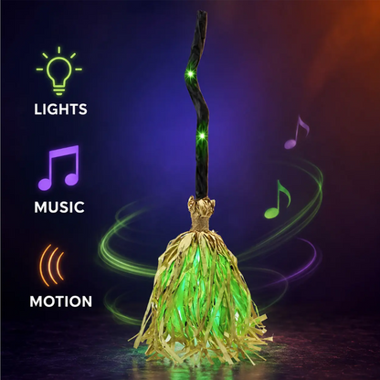 📢📢40% OFF !! ⏰🧙 Bring Your Garden to Life This Halloween – Animated Witch Broom with Lights & Spooky Sounds