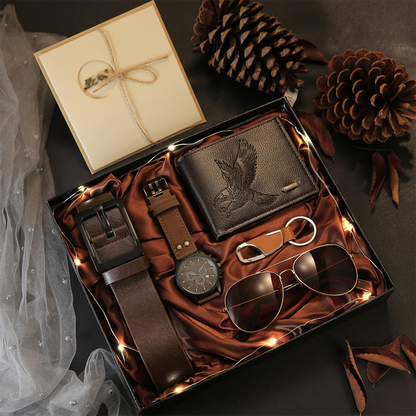Men's 7-Piece Gift Set with Watch Wallet Belt Sunglasses Keychain