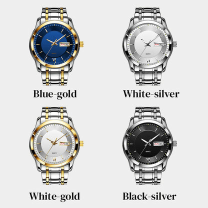 Men's ultra-thin waterproof quartz watch with dual calendar window