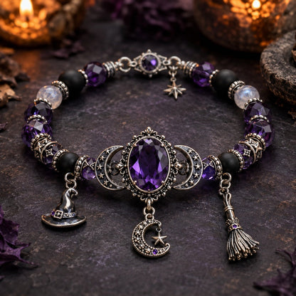 📢📢50% OFF !! ⏰Gothic Purple Rhinestone Halloween Bracelet