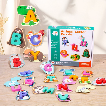 📢📢50% OFF !! ⏰26-Piece Wooden Letter & Animal Matching Toy