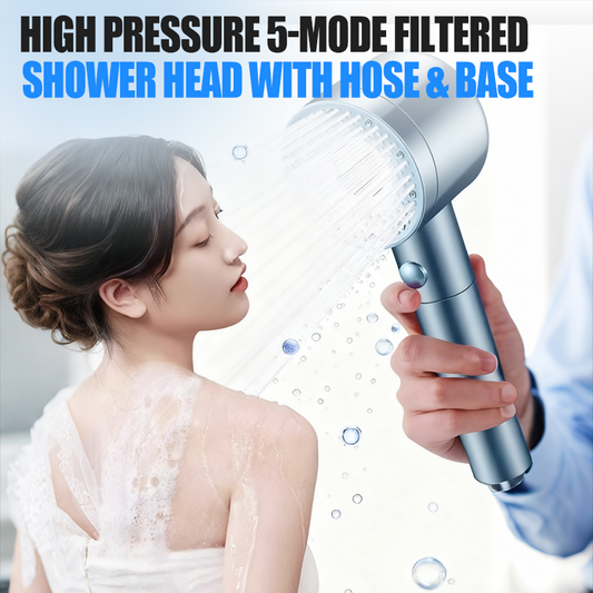 📢📢50% OFF !! ⏰High Pressure 5-Mode Filtered Shower Head with Hose & Base