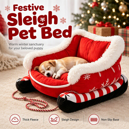 📢📢40% OFF !! ⏰Christmas Sleigh Pet Bed with Removable Cushion