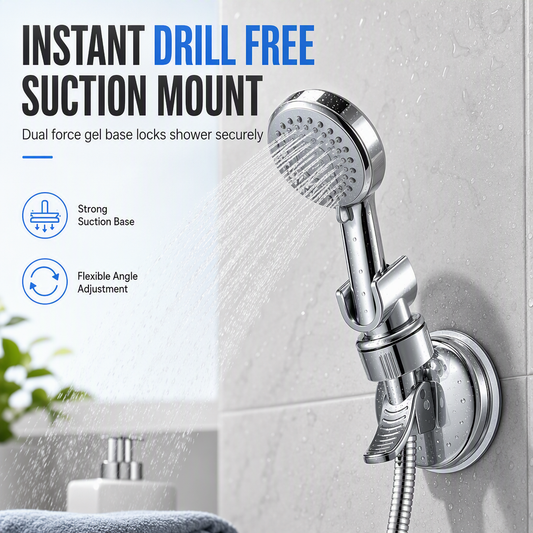 📢📢50% OFF !! ⏰ Adjustable Suction Cup Shower Head Holder – Drill‑Free, Multi‑Angle, Strong Suction Grip ✨