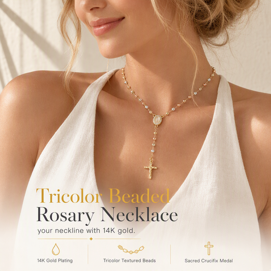 📢📢50% OFF !! ⏰Retro Gold Tone Virgin Mary Crucifix Cross Pendant Necklace with Beaded Y-Chain