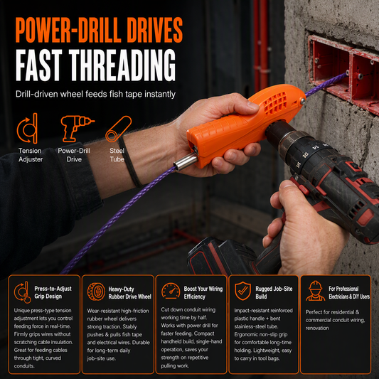 📢📢40% OFF !! ⏰Electrician Wire Threader Kit: 6mm Cable Puller, Drill-Powered, Tension Control, Durable ABS/Steel, for Fast Wiring