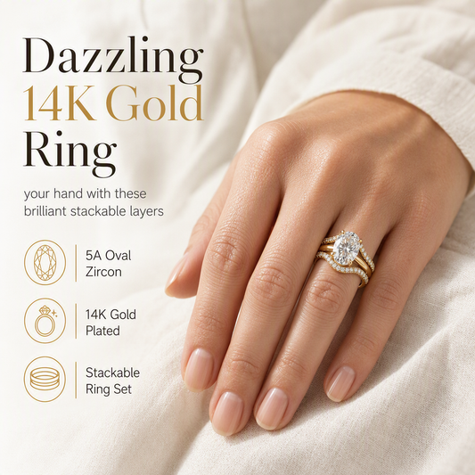📢📢50% OFF !! ⏰14K Gold Plated Copper Ring with Sparkly 5A Oval Cubic Zirconia