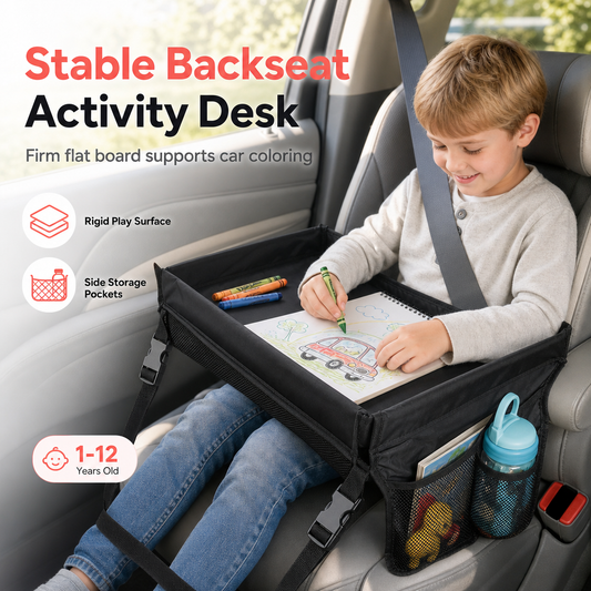 📢📢50% OFF !! ⏰Kids Car Seat Travel Tray Activity Desk with Lap Drawing Board and Baby Stroller Backseat Hanging Storage Organizer Bag