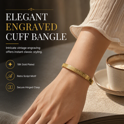 📢📢50% OFF !! ⏰18K Vacuum Plated Titanium Stainless Steel Bangle Bracelet with Engraved Text
