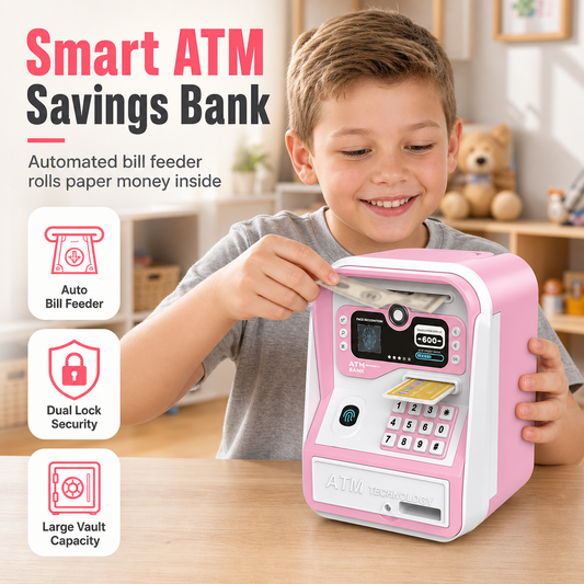 📢📢40% OFF !! ⏰Electronic Kids ATM Money Saving Box – Smart Piggy Bank with Simulated Fingerprint Unlock, Automatic Bill Roll-In Feeder & Secure Vault Chamber – Interactive Savings Fun for Kids 💰