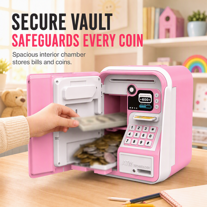 📢📢40% OFF !! ⏰Electronic Kids ATM Money Saving Box – Smart Piggy Bank with Simulated Fingerprint Unlock, Automatic Bill Roll-In Feeder & Secure Vault Chamber – Interactive Savings Fun for Kids 💰