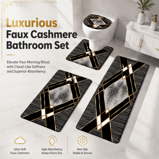 📢📢40% OFF !! ⏰4 Piece Faux Cashmere Absorbent Bathroom Rug Set with Rectangular Mat U Shaped Toilet Mat Toilet Lid Cover and Long Runner Rug 🧽