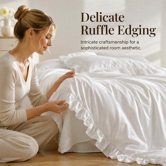 📢📢40% OFF !! ⏰Simple Solid Color 4-Piece Bedding Set with Ruffled Borders