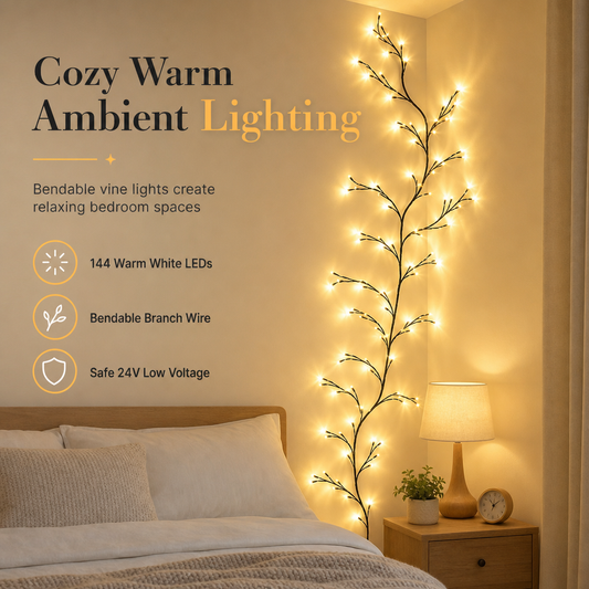 📢📢40% OFF !! ⏰144 LED Warm White Vine String Lights for Bedroom and Room Decoration