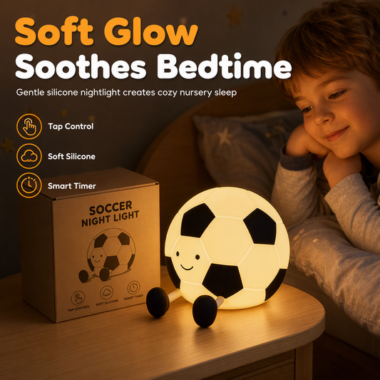 📢📢50% OFF !! ⏰Rechargeable Soccer Shaped Silicone Tap Night Light Eye Caring Nursery Lamp for Kids Bedroom
