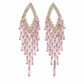 📢📢50% OFF !! ⏰Rhombus Cubic Zirconia Tassel Drop Earrings with Silver Needles Elegant Statement Studs for Women