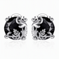 📢📢50% OFF !! ⏰1 Pair of Silver Tone Gothic Vine Pattern Round Stud Earrings with Black Cubic Zirconia