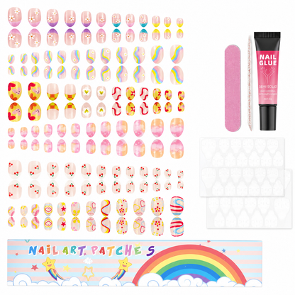 📢📢50% OFF !! ⏰Kids Handmade Press On Nails Set 144 Pieces Almond Shape Cartoon False Nail Tips