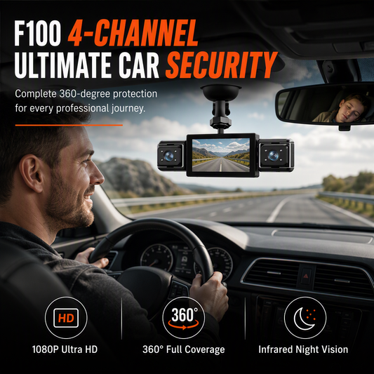 📢📢40% OFF !! ⏰F100 4-Lens Car Dash Cam 1080P HD – Infrared Night Vision & GPS Sync Recording
