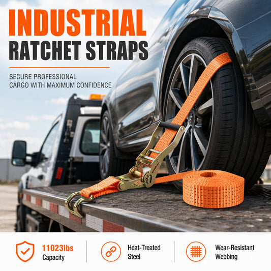 📢📢40% OFF !! ⏰Heavy Duty Ratchet Tie Down Strap Cargo Lashing Strap with Tensioner and Double Hooks for Car and Truck Luggage Securing