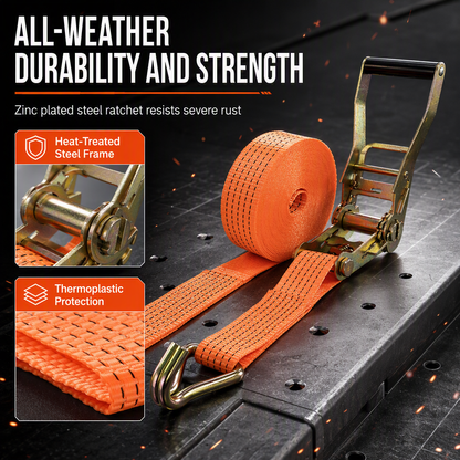 📢📢40% OFF !! ⏰Heavy Duty Ratchet Tie Down Strap Cargo Lashing Strap with Tensioner and Double Hooks for Car and Truck Luggage Securing