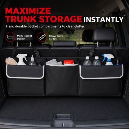 📢📢50% OFF !! ⏰Multifunctional Oxford Cloth Car Trunk Organizer Backseat Hanging Storage Bag for SUV Black 90x12x25cm
