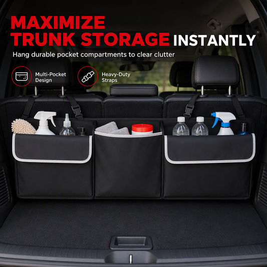 📢📢50% OFF !! ⏰Multifunctional Oxford Cloth Car Trunk Organizer Backseat Hanging Storage Bag for SUV Black 90x12x25cm