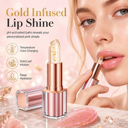 📢📢50% OFF !! ⏰Gold Foil Temperature Color Changing Lip Balm💄 – Moisturizing Custom Pink Tint with Glossy Gold Finish ✨