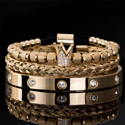 📢📢50% OFF !! ⏰Men's Stainless Steel Crown Bracelet 3-Piece Set