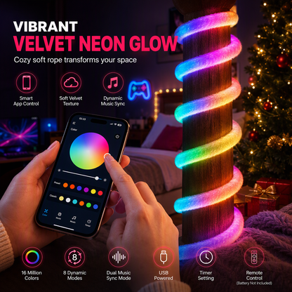 📢📢50% OFF !! ⏰360 Degree Round Glowing Plush Neon LED Strip Light RGB Chasing Flowing Effect Light with Bluetooth App and Remote Control