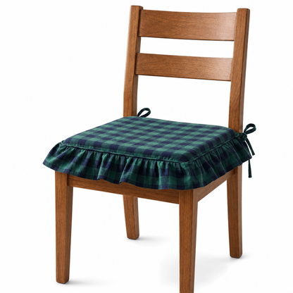 Christmas Plaid Chair Pad Thickened Non Slip Seat Cushion with Ruffled Removable and Washable Dining Chair Cushion for Office and Home